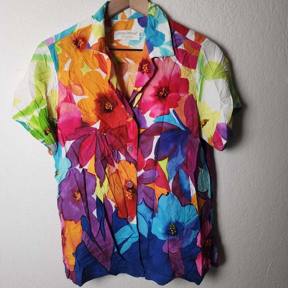 Jams World Shirt Womens XS Multicolor Dreamland Floral Hawaiian Made In USA Camp